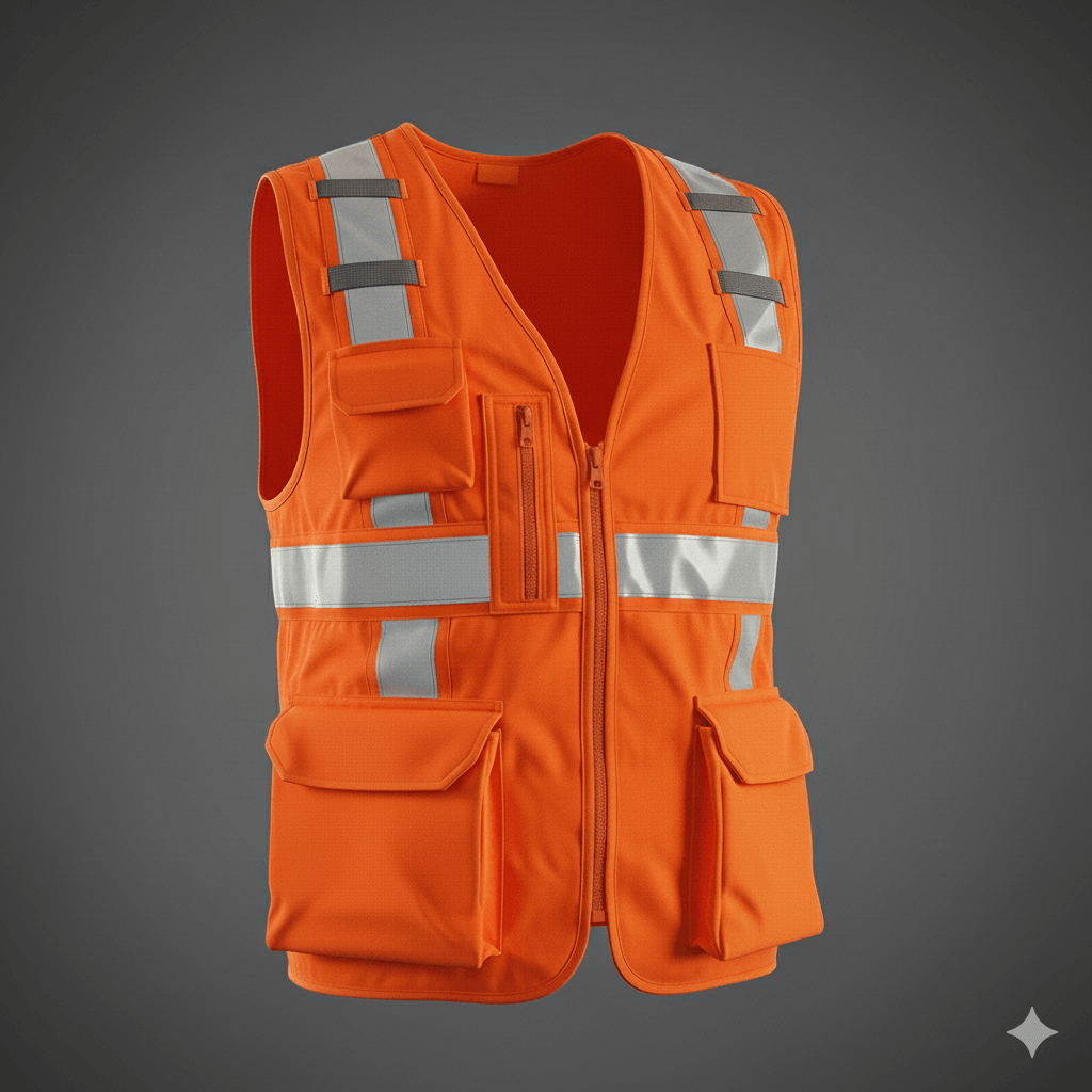 Chaleco industrial con cintas reflectivas en el pecho y espalda