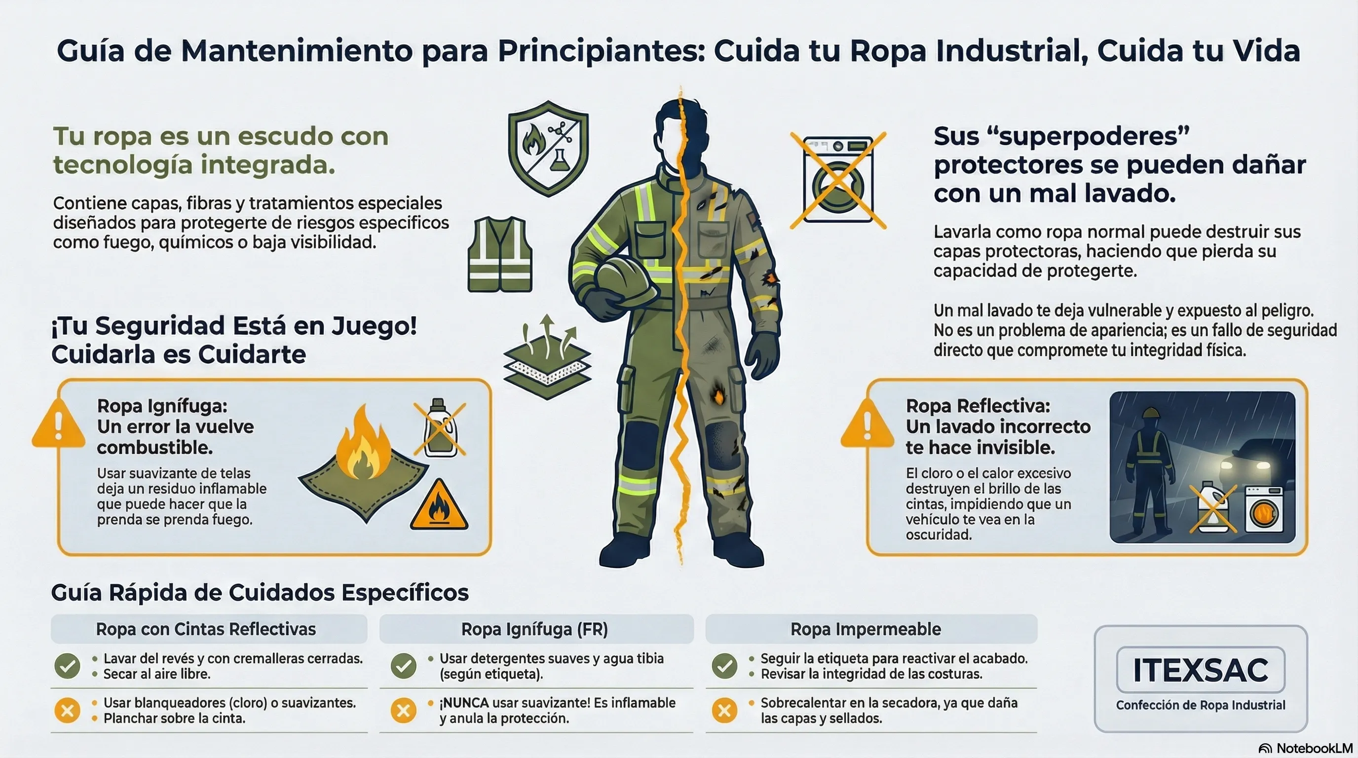 Guía completa de mantenimiento para ropa industrial ITEX