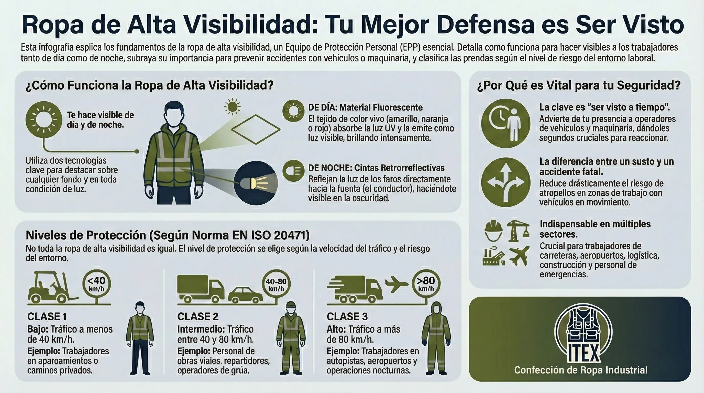 Infografía sobre los niveles de protección y clases de alta visibilidad